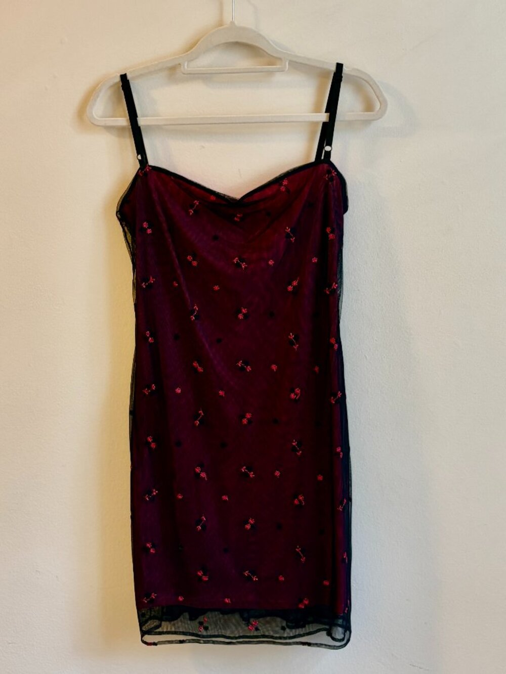 Laundry Shelli Segal Black Pink Tulle Embroidered Slip Dress Whimsigoth Size 8